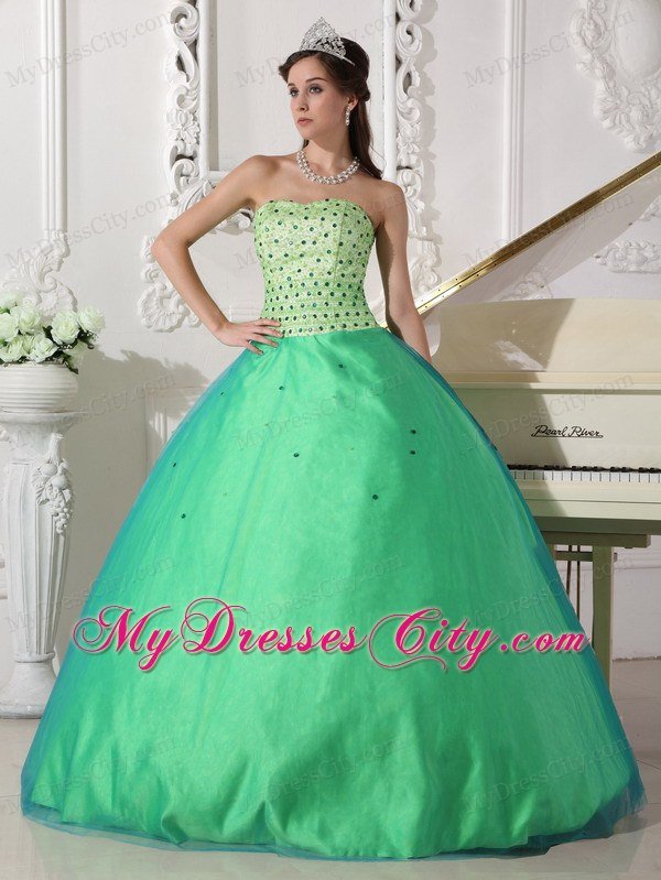 Unique long Sweetheart Beading Spring Green Quinceanera Dress