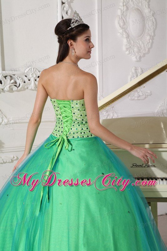 Unique long Sweetheart Beading Spring Green Quinceanera Dress