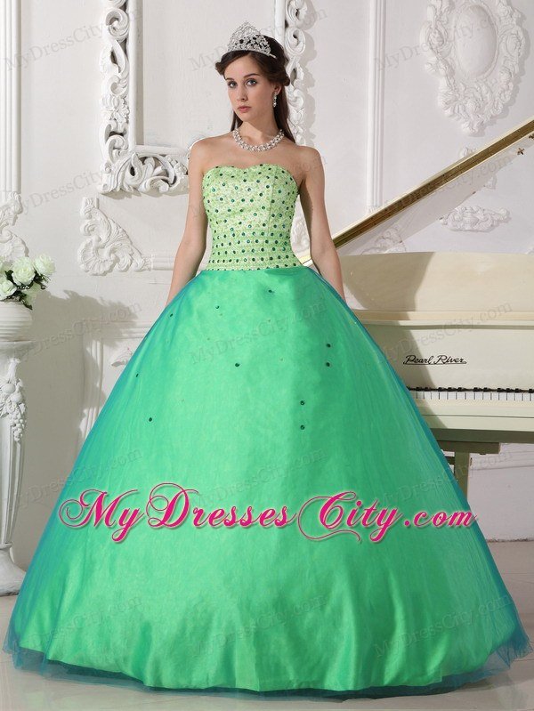 Unique long Sweetheart Beading Spring Green Quinceanera Dress