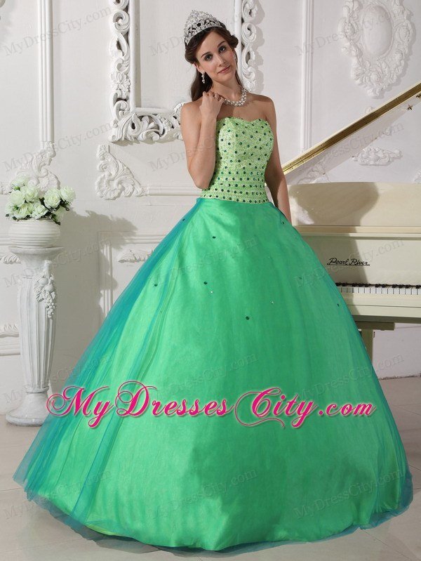 Unique long Sweetheart Beading Spring Green Quinceanera Dress