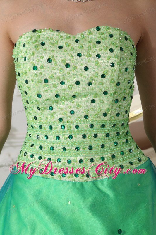 Unique long Sweetheart Beading Spring Green Quinceanera Dress