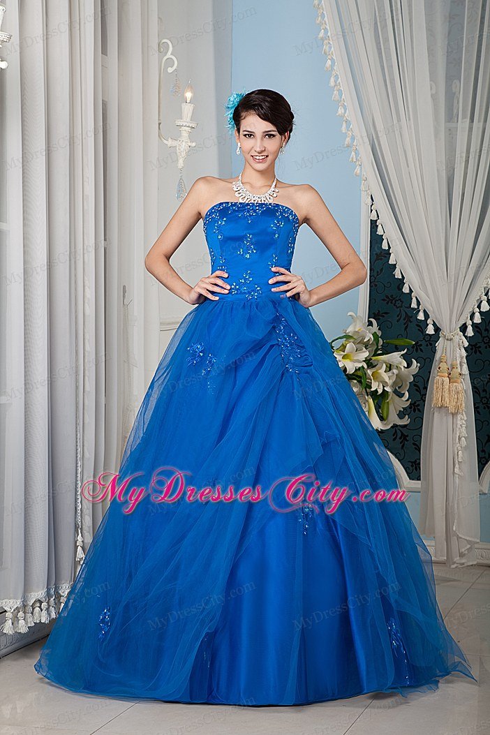 A-line Strapless Beading Royal Blue Quinceanera Dress for Summer