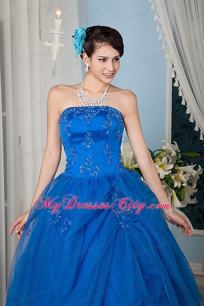 A-line Strapless Beading Royal Blue Quinceanera Dress for Summer