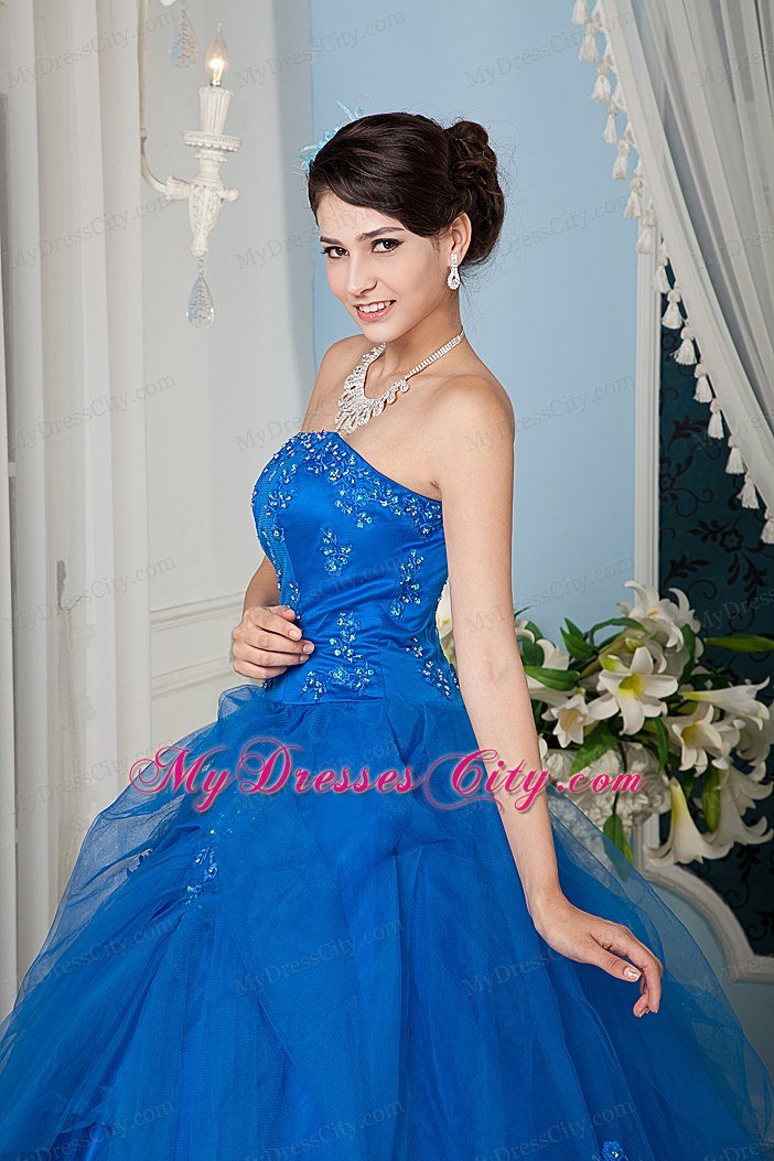 A-line Strapless Beading Royal Blue Quinceanera Dress for Summer