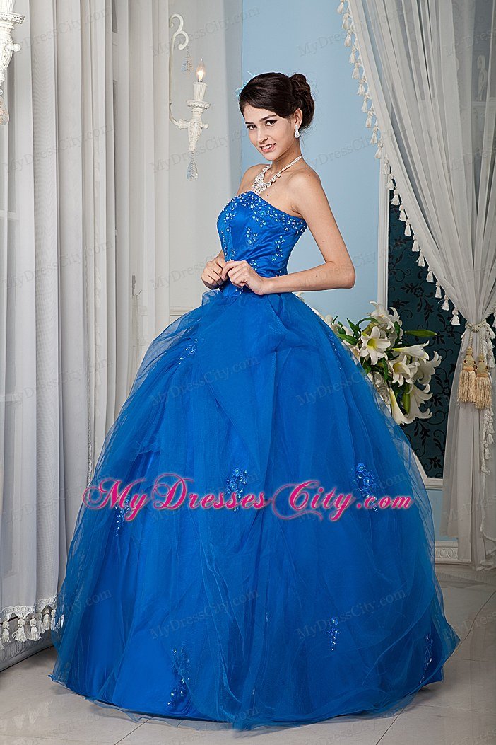 A-line Strapless Beading Royal Blue Quinceanera Dress for Summer