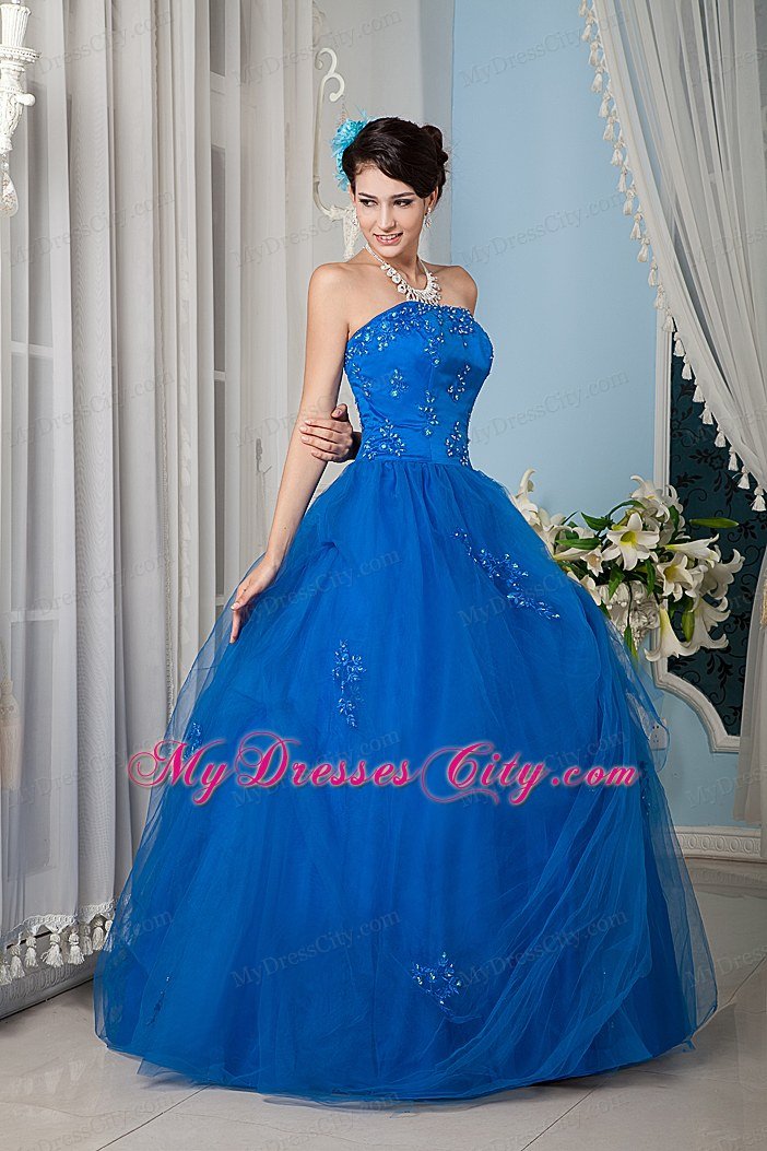 A-line Strapless Beading Royal Blue Quinceanera Dress for Summer