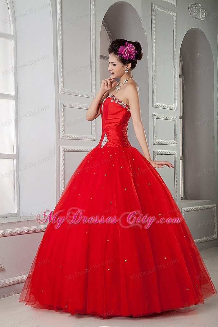 2013 Summer Sweetheart Beading Quinceanea Dress in Red