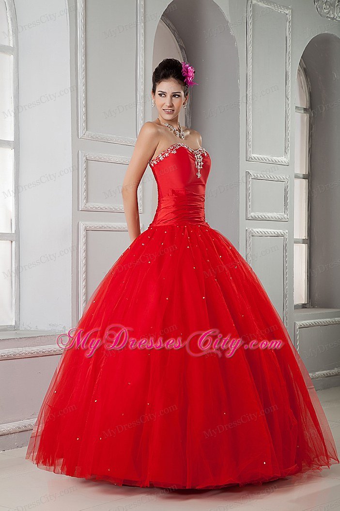 2013 Summer Sweetheart Beading Quinceanea Dress in Red