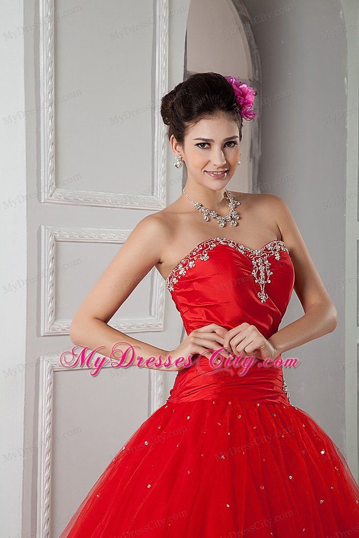 2013 Summer Sweetheart Beading Quinceanea Dress in Red