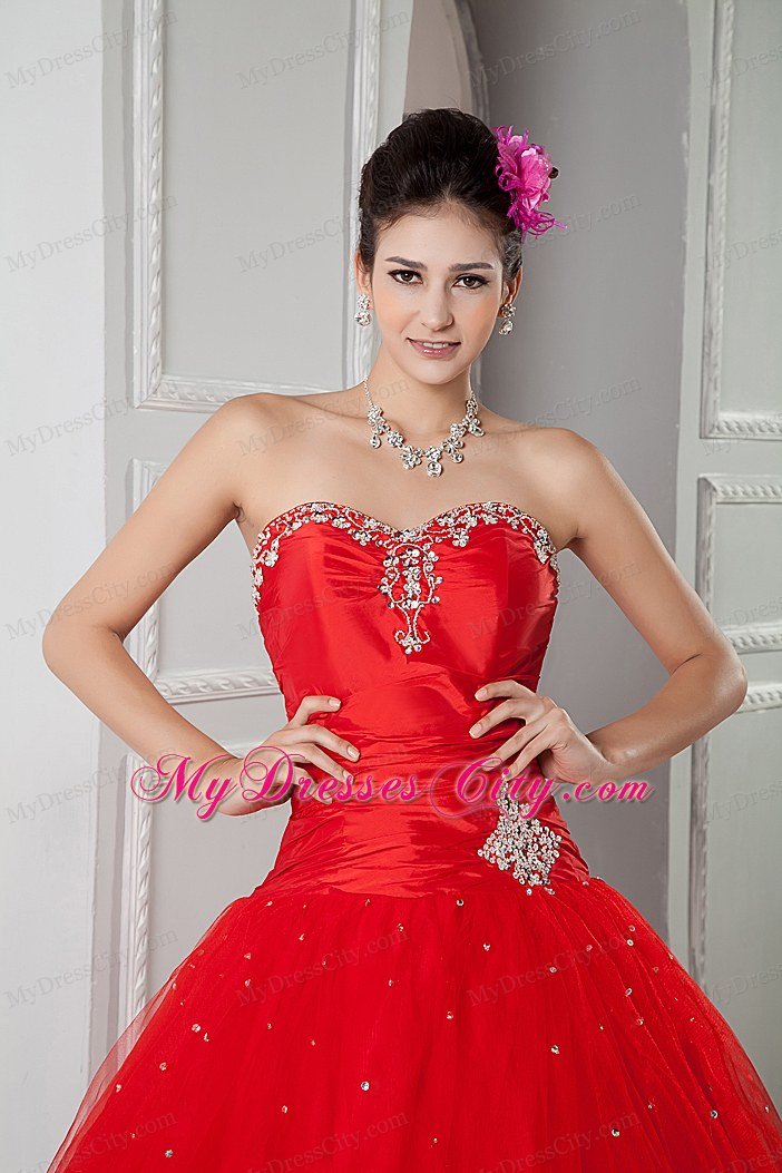 2013 Summer Sweetheart Beading Quinceanea Dress in Red