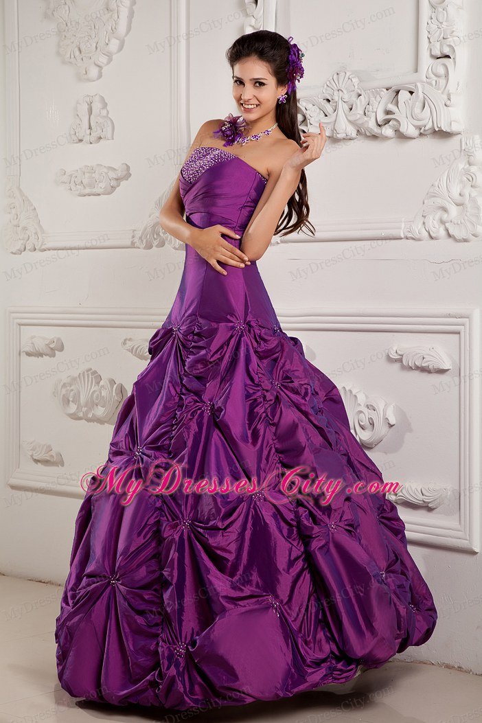 Spring Purple Ball Gown Strapless Beading Embroidery Quinceanera Gown