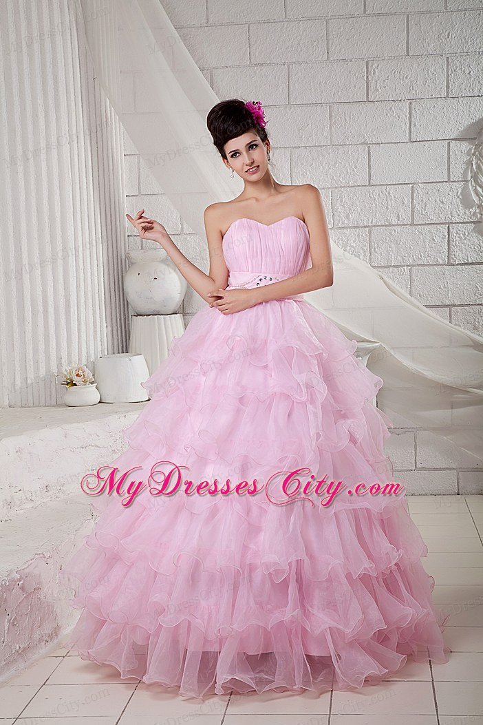 Pretty Quinceanea Dress for Girl Sweetheart Beading Baby Pink