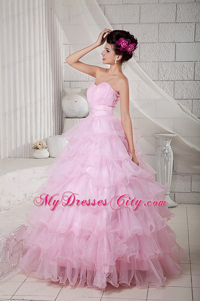 Pretty Quinceanea Dress for Girl Sweetheart Beading Baby Pink