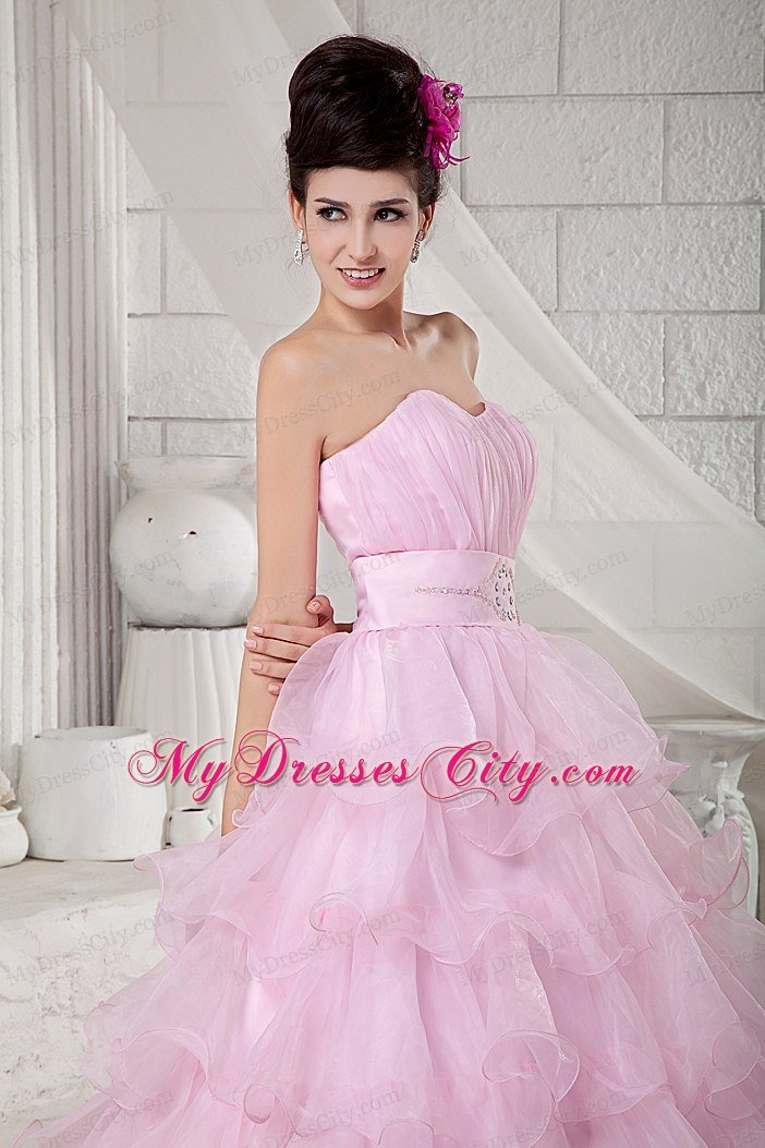 Pretty Quinceanea Dress for Girl Sweetheart Beading Baby Pink