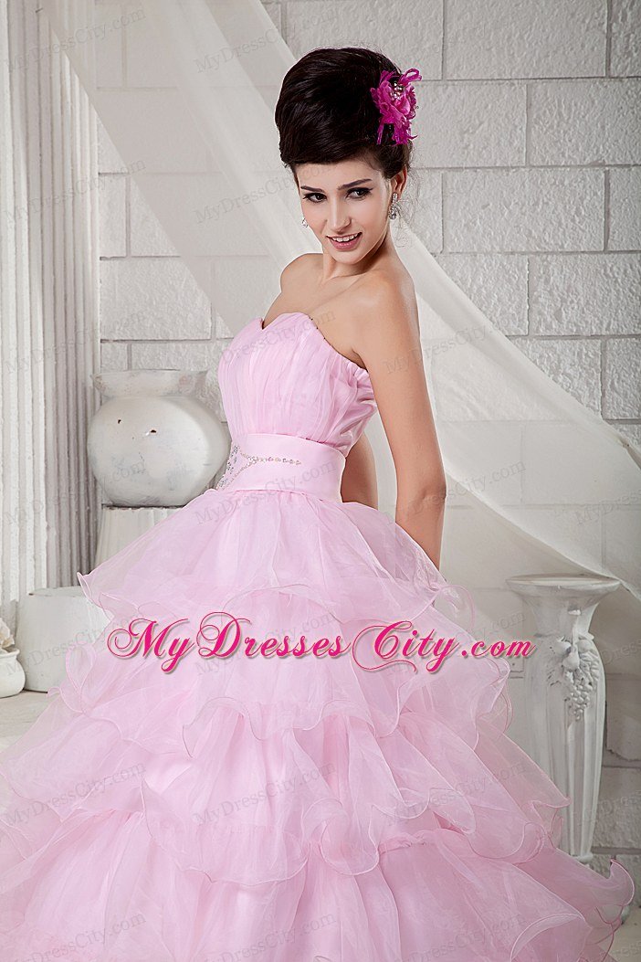 Pretty Quinceanea Dress for Girl Sweetheart Beading Baby Pink