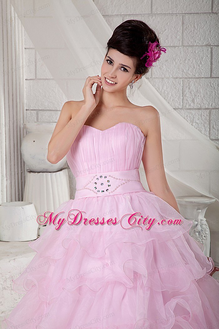 Pretty Quinceanea Dress for Girl Sweetheart Beading Baby Pink