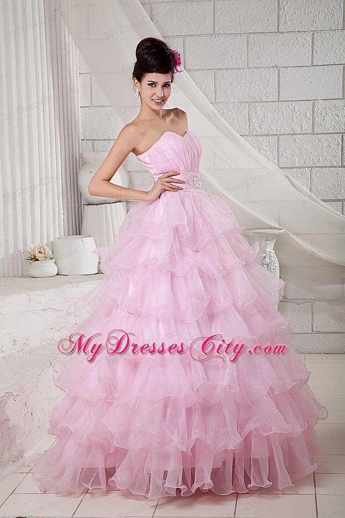 Pretty Quinceanea Dress for Girl Sweetheart Beading Baby Pink