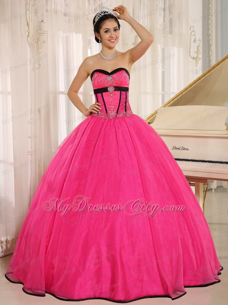 Beaded Decorate Sweetheart 2013 Qunceanera Dress in Hot Pink