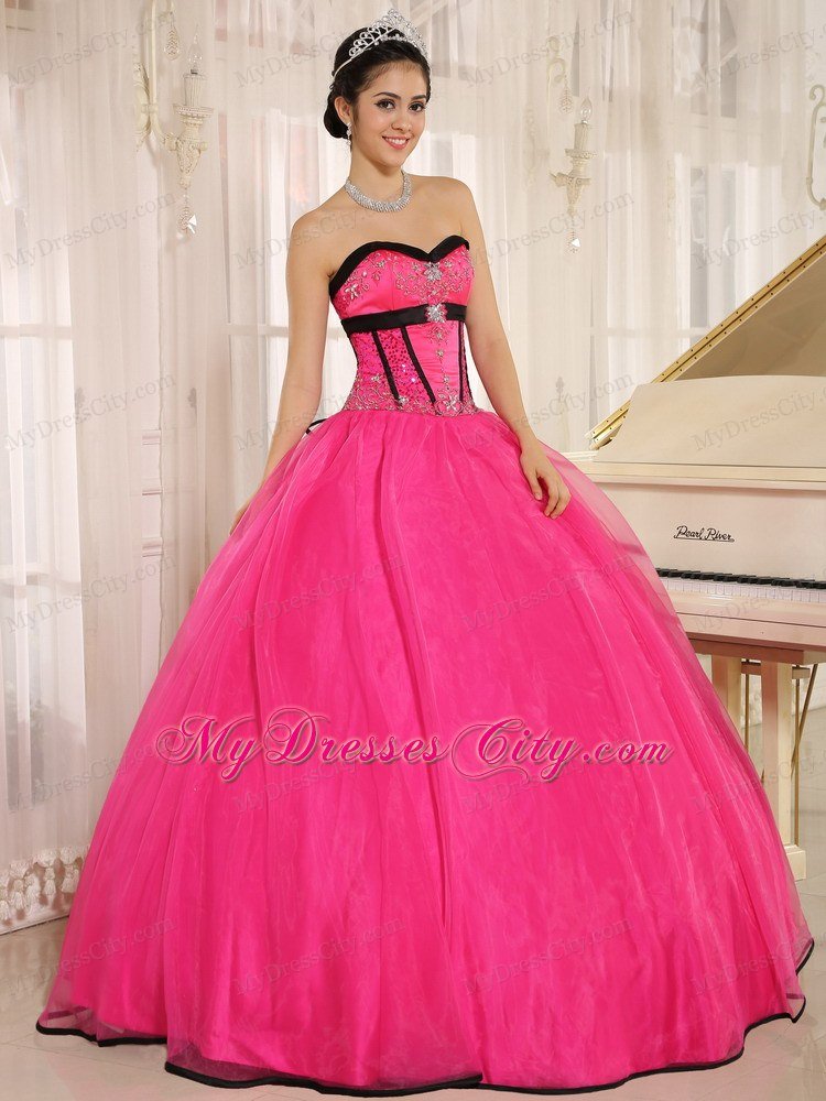 Beaded Decorate Sweetheart 2013 Qunceanera Dress in Hot Pink