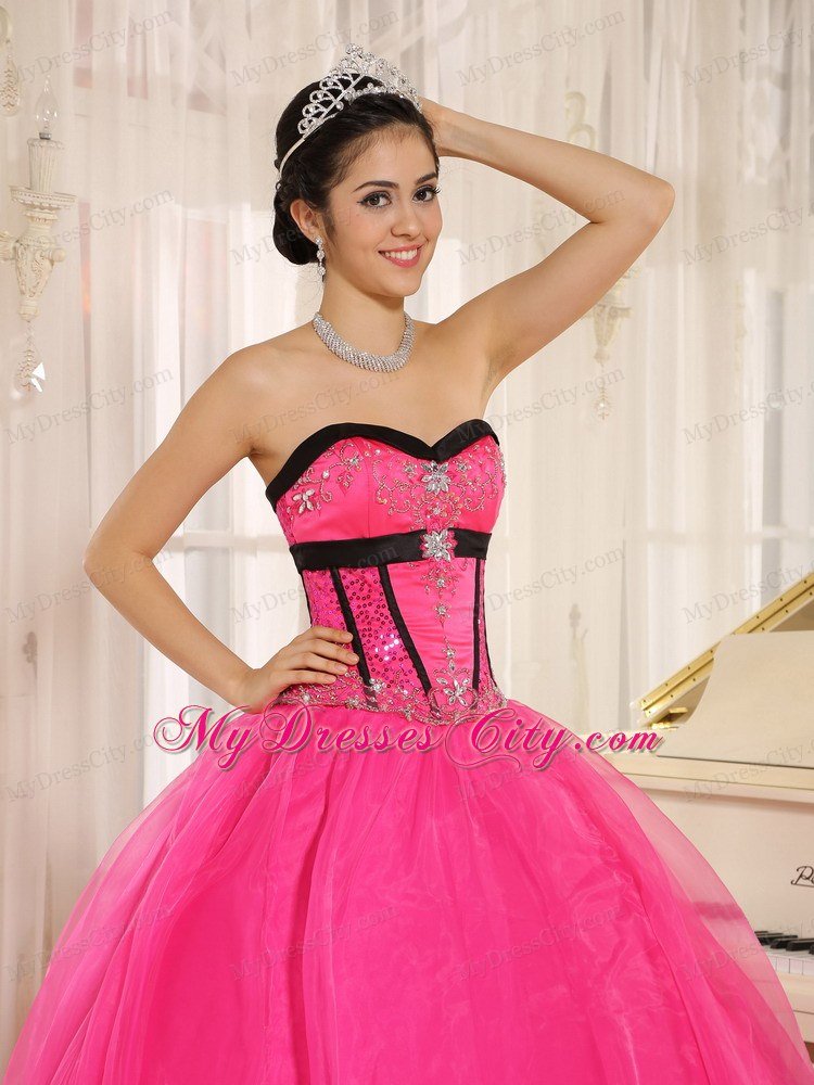 Beaded Decorate Sweetheart 2013 Qunceanera Dress in Hot Pink