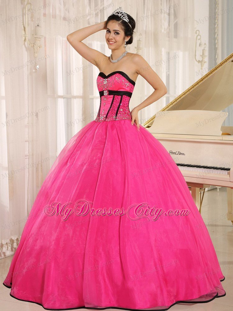 Beaded Decorate Sweetheart 2013 Qunceanera Dress in Hot Pink