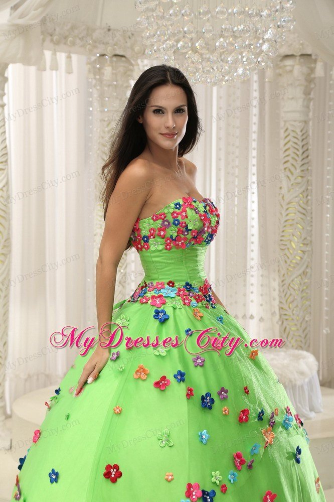 Appliques Decorate Bodice Strapless Spring Green 2013 Quninceaera Gown