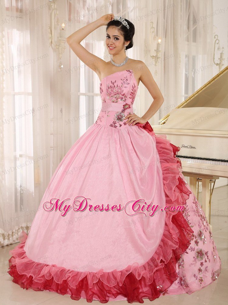 Asymmetrical Appliques Pink Lovely Summer Sweet 16 Birthday Dress