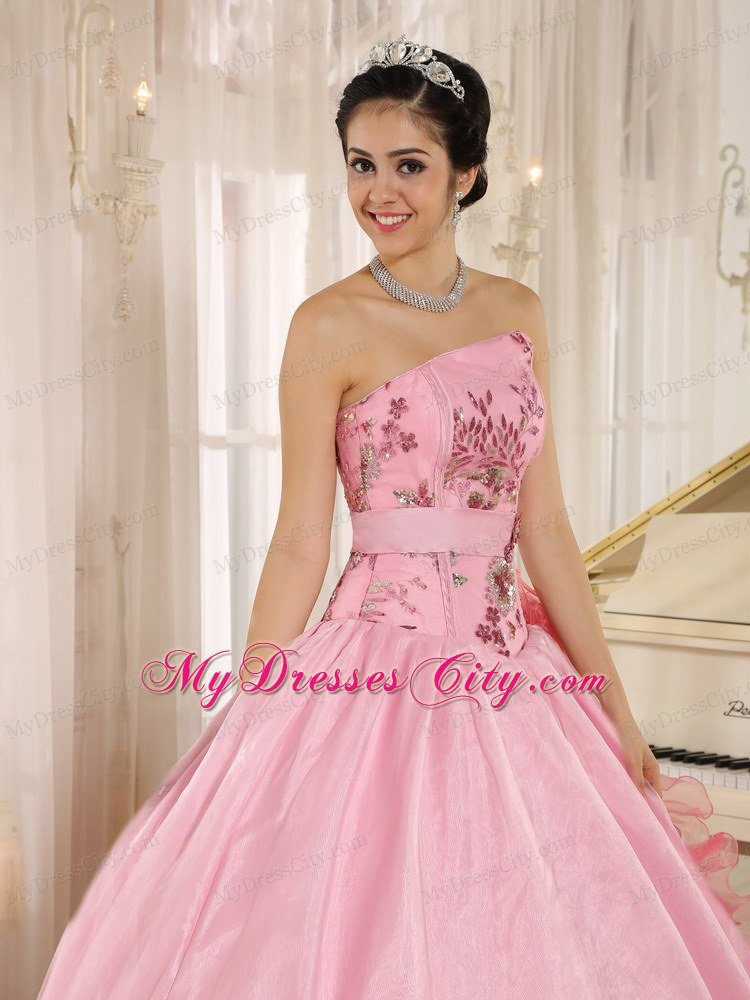 Asymmetrical Appliques Pink Lovely Summer Sweet 16 Birthday Dress