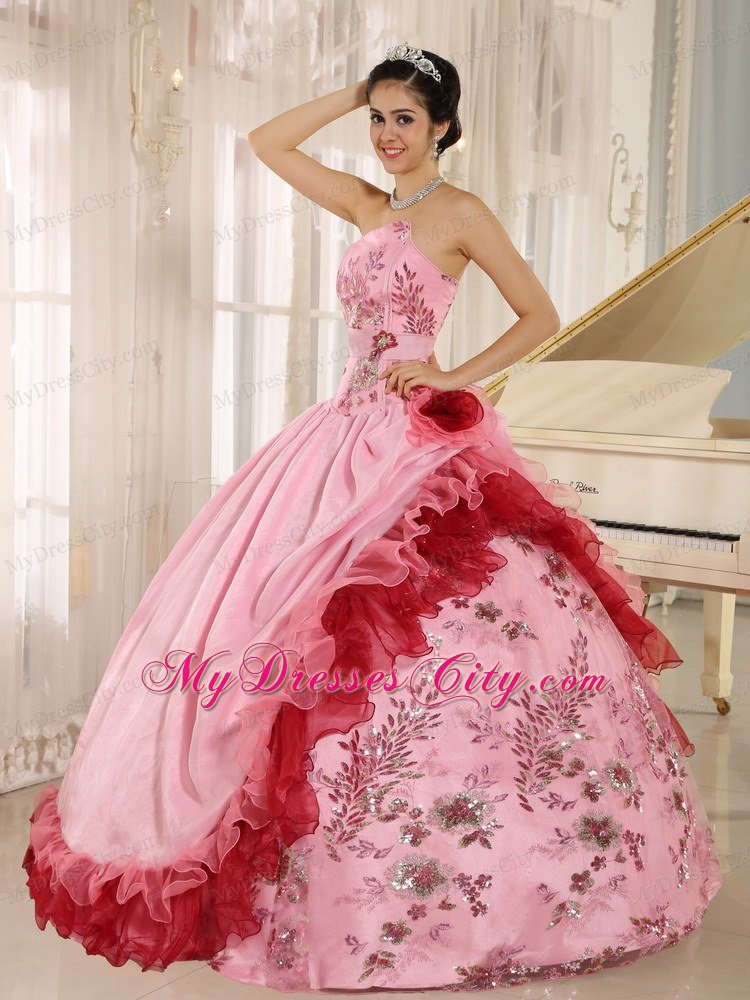 Asymmetrical Appliques Pink Lovely Summer Sweet 16 Birthday Dress