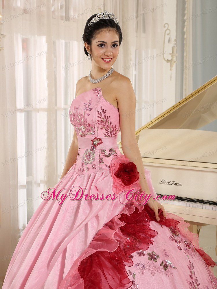 Asymmetrical Appliques Pink Lovely Summer Sweet 16 Birthday Dress