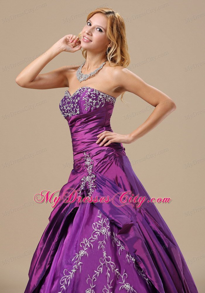 Sweetheart Appliques Decorate Bust and Ruched Bodice for Sweet 15