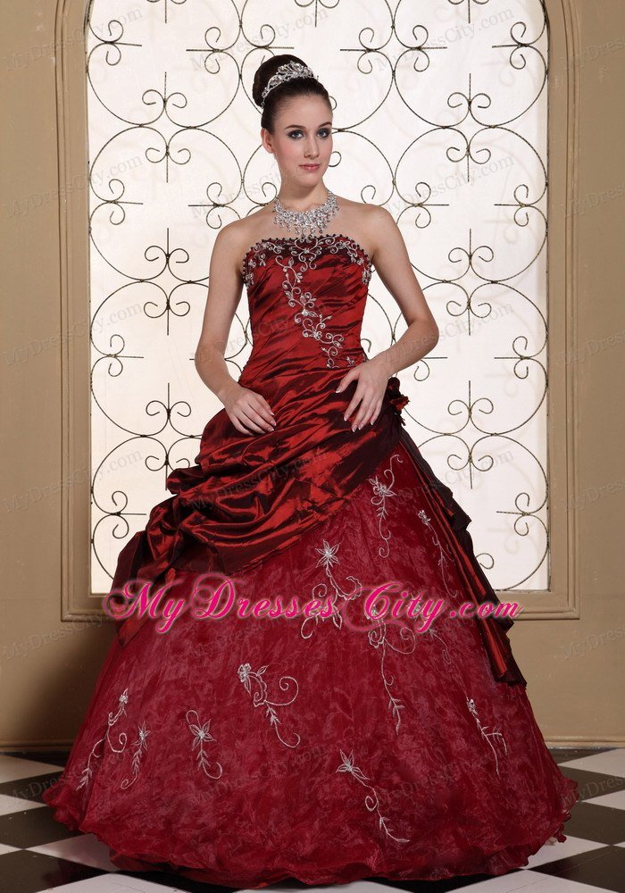 Wine Red Quinceanera Dress Appliques and Pick-ups