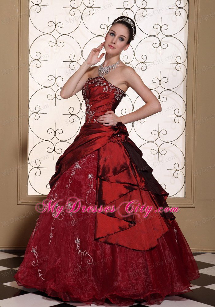 Wine Red Quinceanera Dress Appliques and Pick-ups