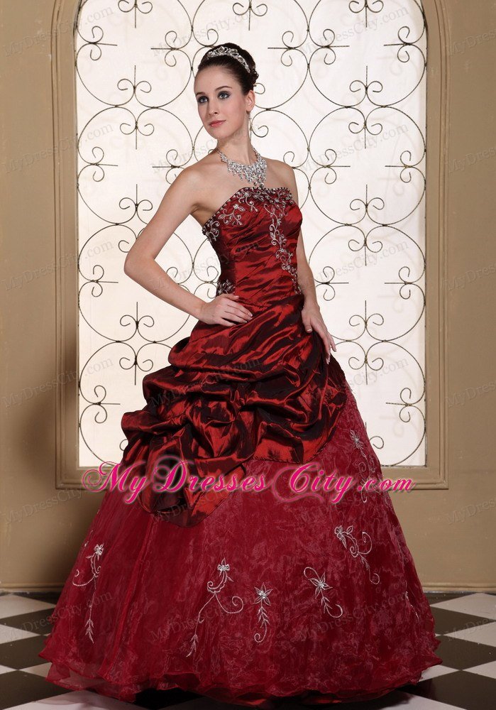 Wine Red Quinceanera Dress Appliques and Pick-ups