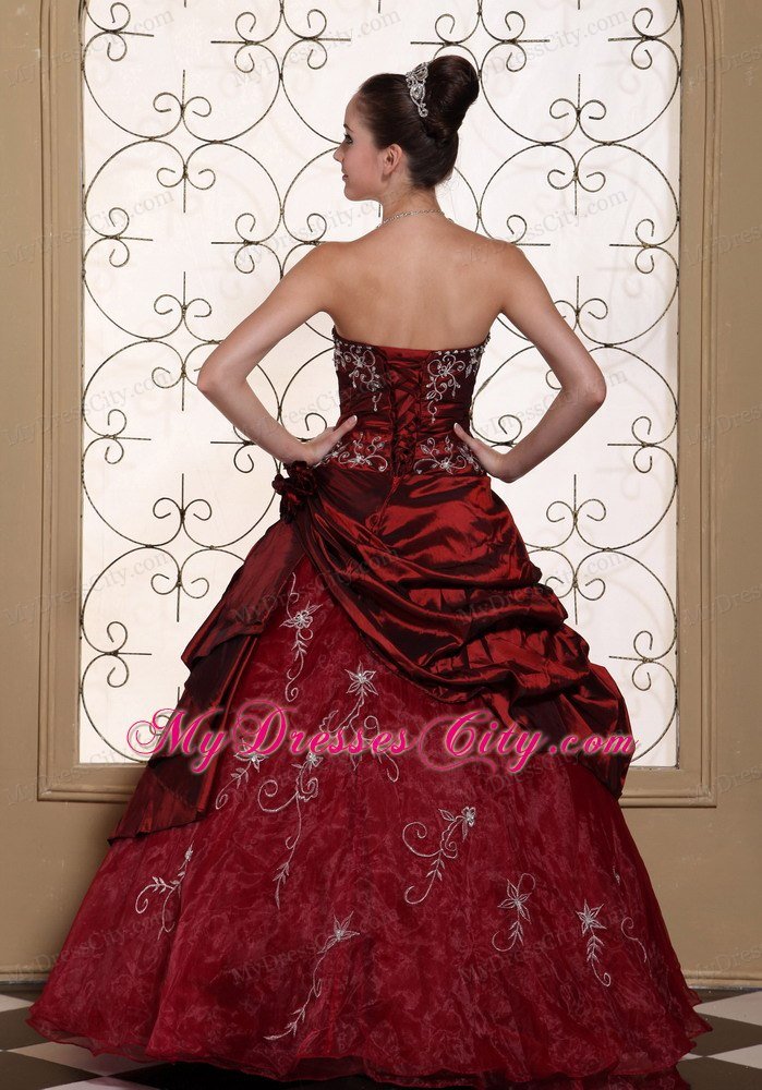 Wine Red Quinceanera Dress Appliques and Pick-ups