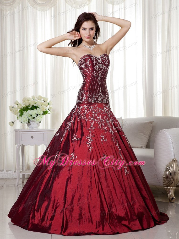 A-line Sweetheart Beading and Embroidery Wine Red Quinceanera Dress