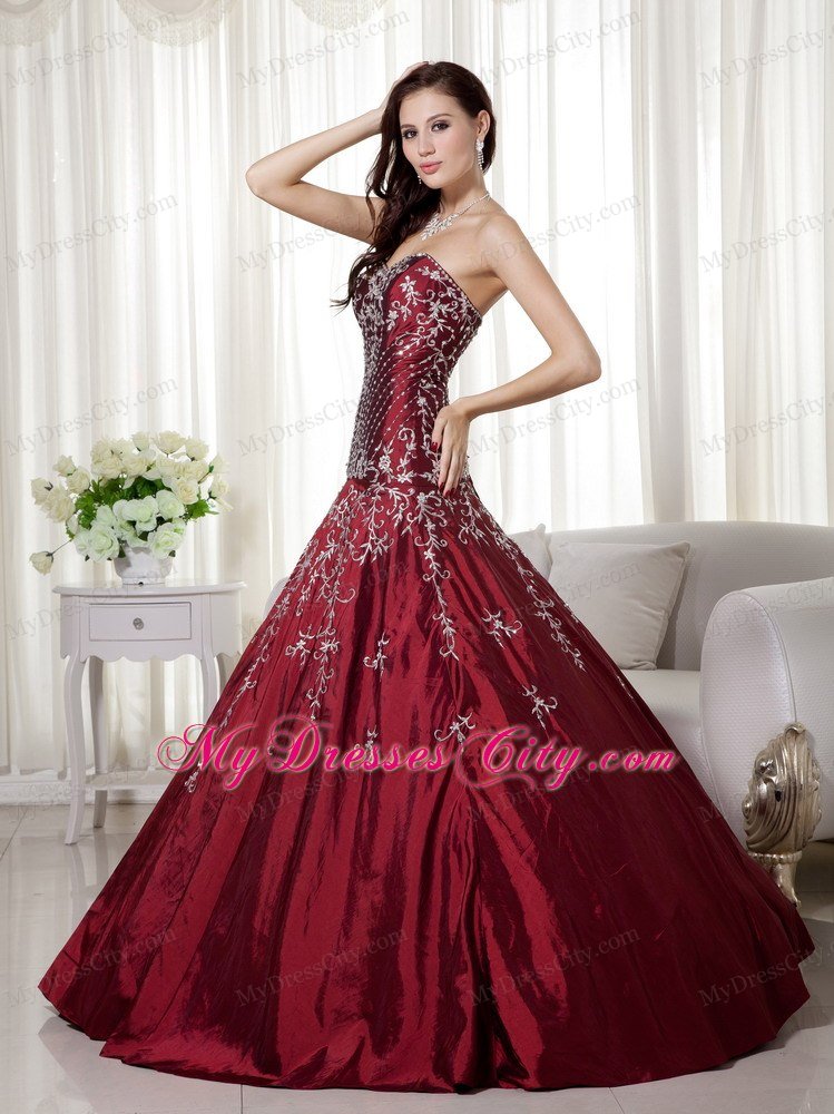 A-line Sweetheart Beading and Embroidery Wine Red Quinceanera Dress