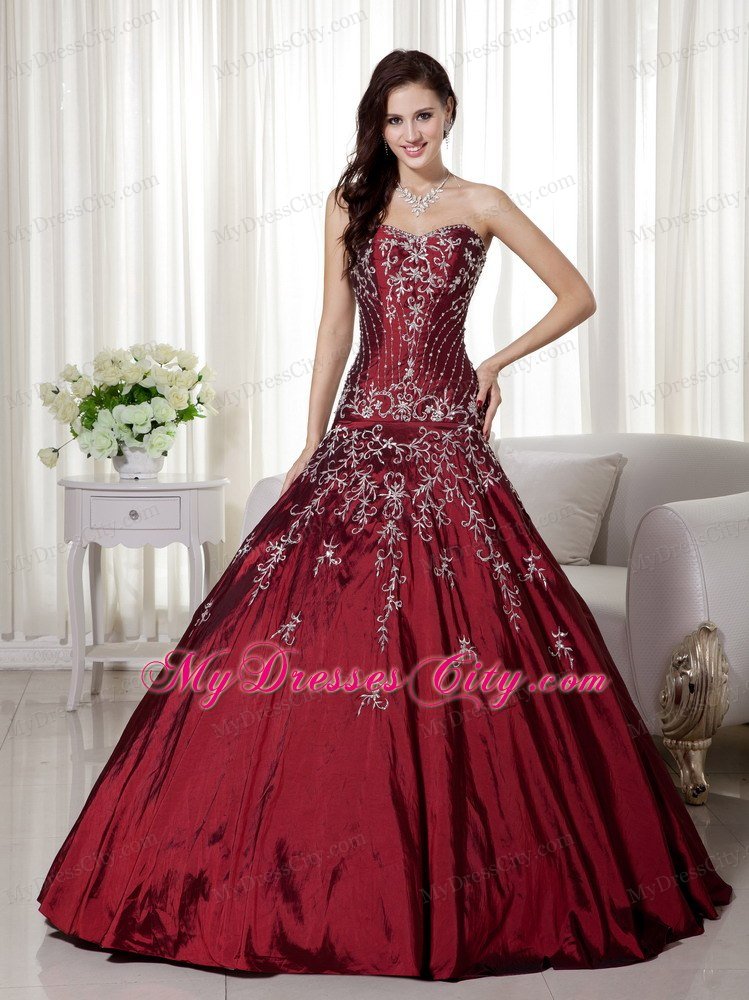 A-line Sweetheart Beading and Embroidery Wine Red Quinceanera Dress