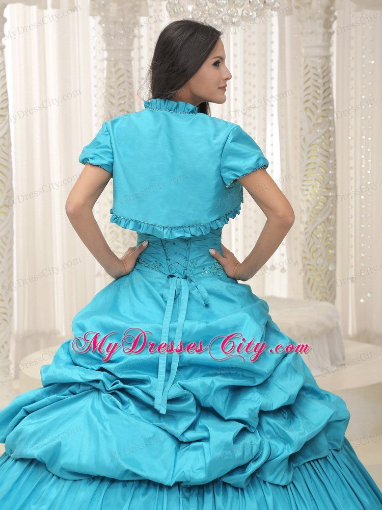 Elegant Beading Taffeta Sweetheart Appliques Teal Quinceanera Dress