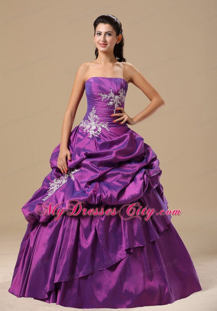 Pick Ups Appliques Decorate Bodice Pick-ups Purple Quinceanera Dress