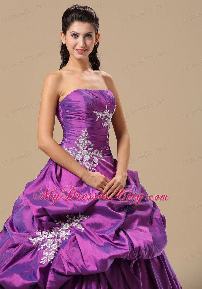 Pick Ups Appliques Decorate Bodice Pick-ups Purple Quinceanera Dress