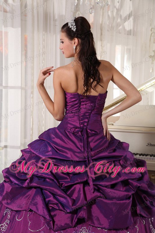 Taffeta Strapless Ruches Eggplant Purple Quinceanera Gowns for Cheap