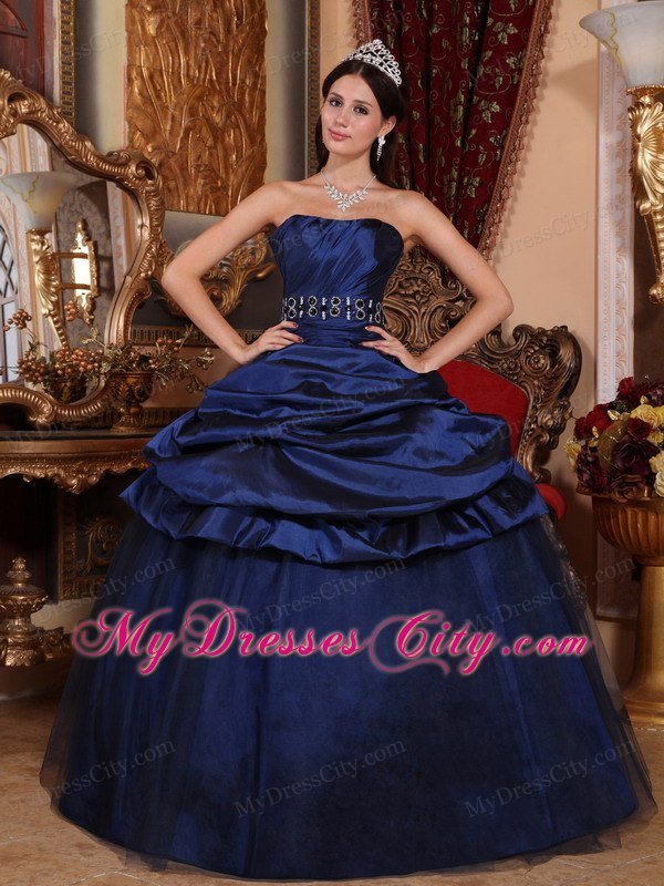 Navy Blue Strapless Ruched Beading Sweet Sixteen Dresses 2013