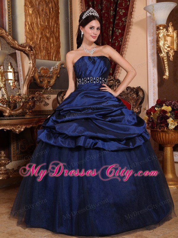 Navy Blue Strapless Ruched Beading Sweet Sixteen Dresses 2013