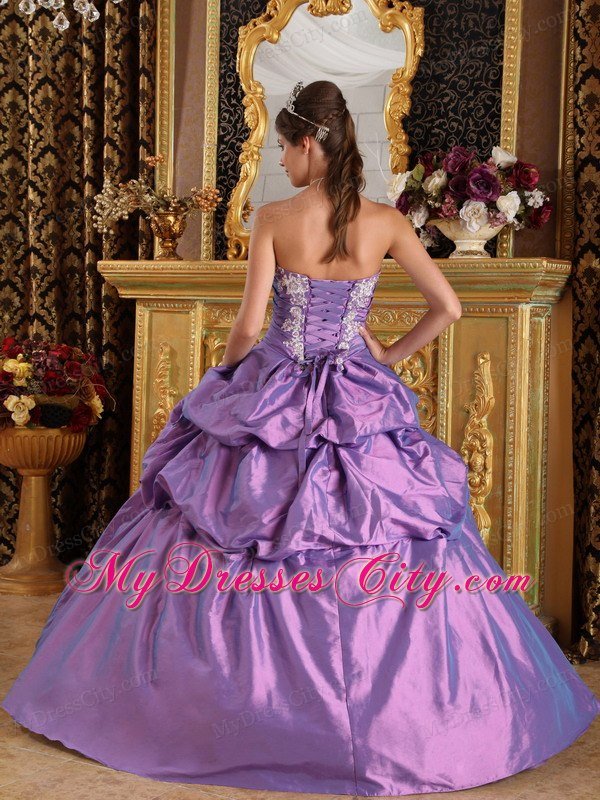 Strapless Taffeta and Organza Flowers Lavender Quinceanera Dress