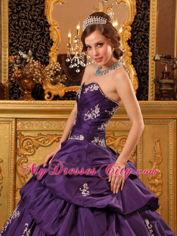 Sweetheart Taffeta Appliques Purple Dresses for Quinceanera