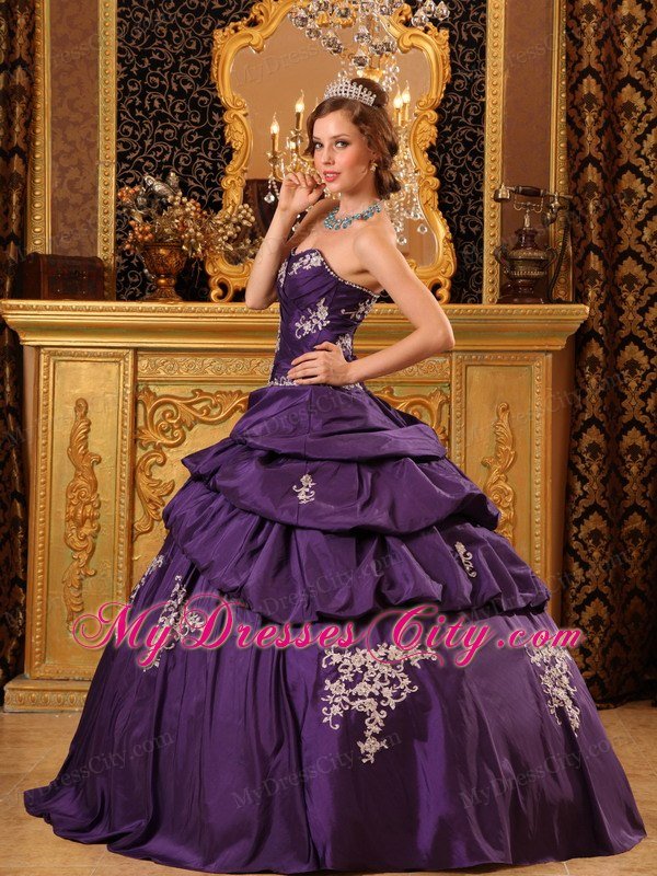 Sweetheart Taffeta Appliques Purple Dresses for Quinceanera