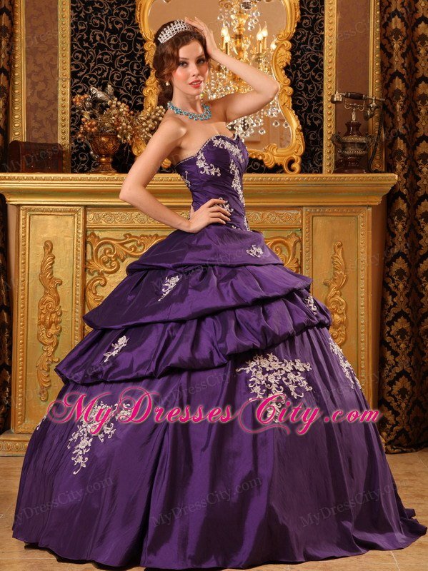 Sweetheart Taffeta Appliques Purple Dresses for Quinceanera