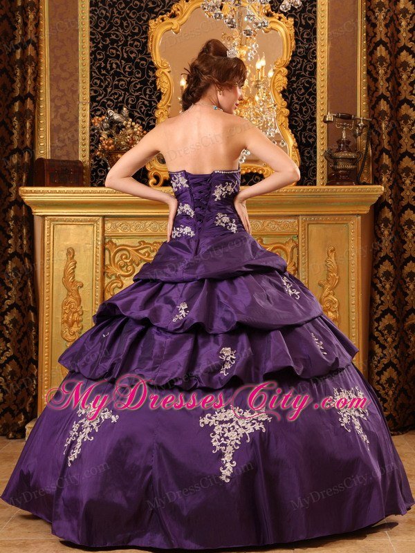 Sweetheart Taffeta Appliques Purple Dresses for Quinceanera