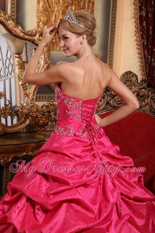 Taffeta Embroidery with Beading Sweetheart 2013 Hot Pink Quinceanera Dress